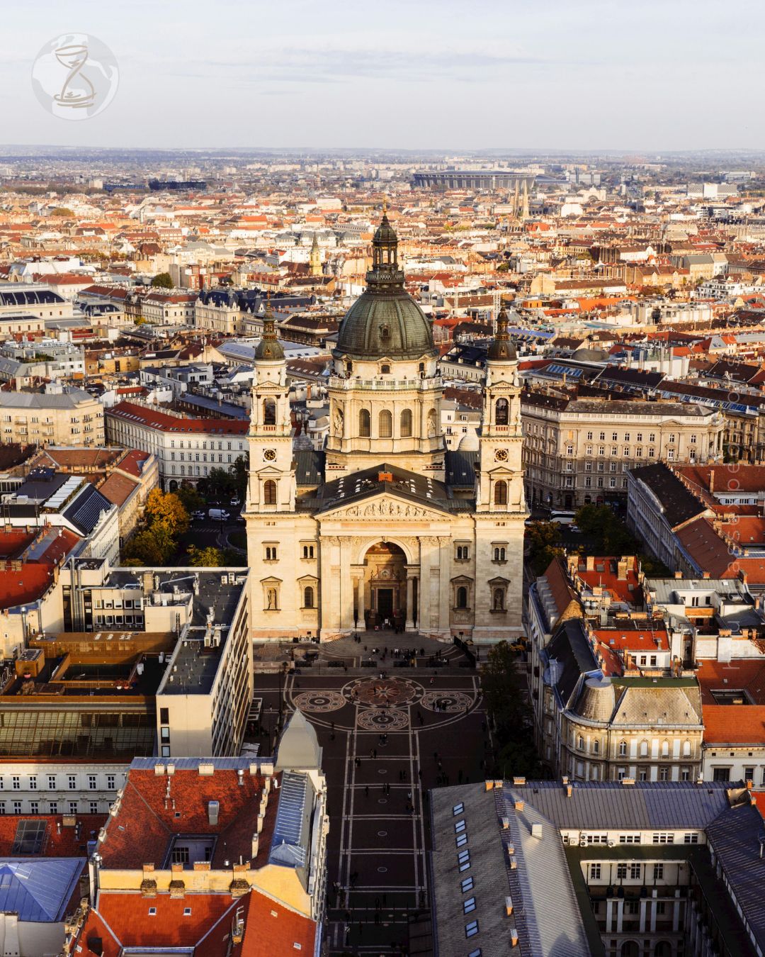 Aerial View of St. Stephen's Basilica in Budapest, Hungary