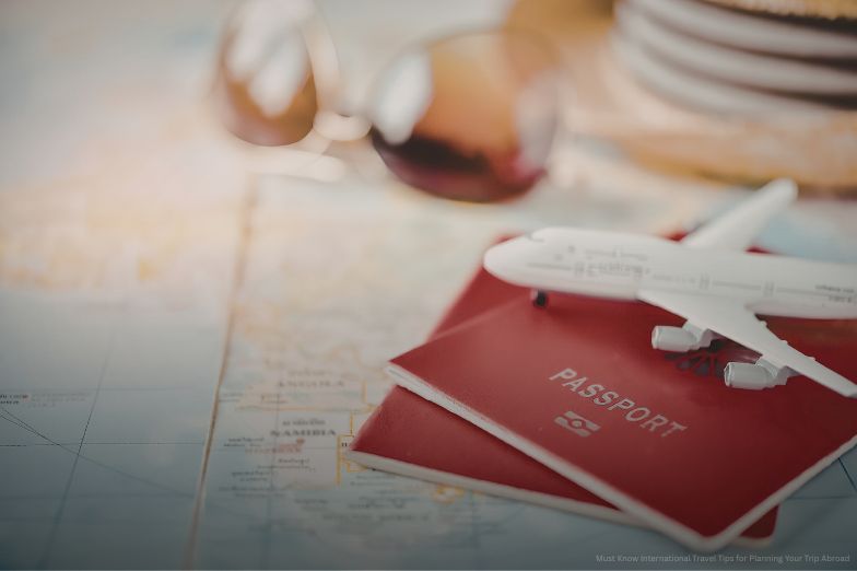 Travel documents on a map