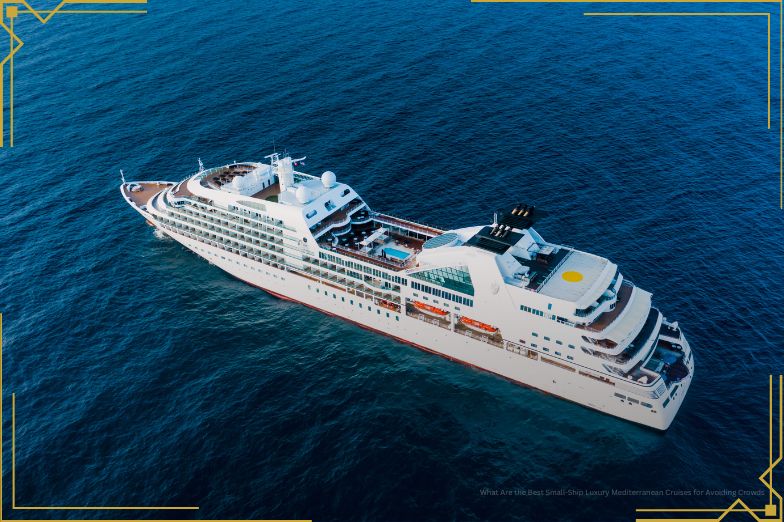 Cruise ship floating on blue sea in sunny day