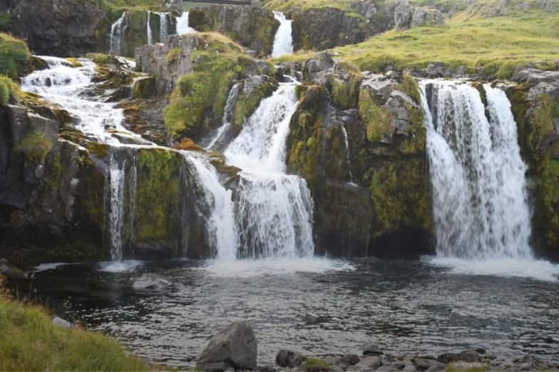 Multi-tiered cascades of Kirkjufellsfoss waterfall
