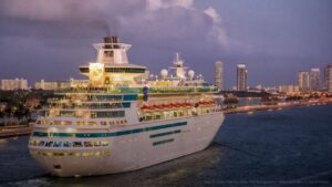 Cruise Ship Leaving Miami at Night